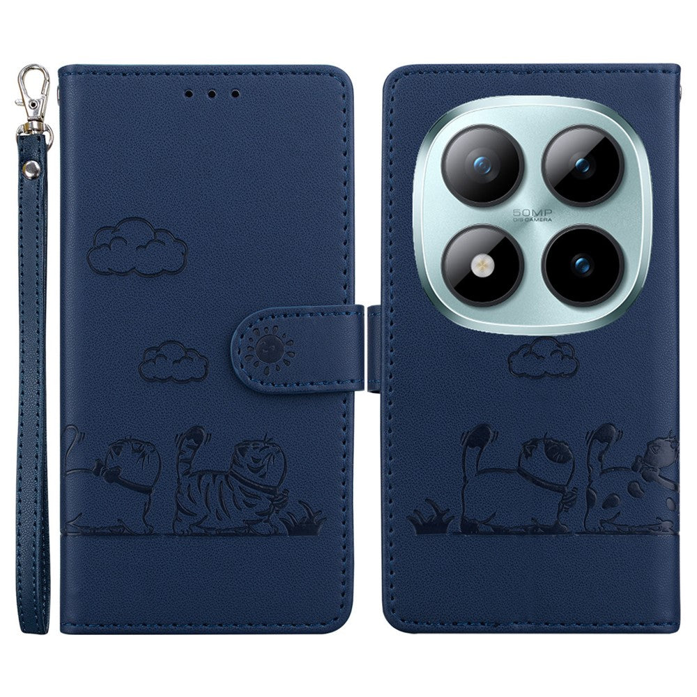 For Xiaomi Poco M8 Pro 5G / Redmi Note 15 Pro+ 5G (Global) Case RFID Blocking Kitten Pattern TPU + PU Leather Phone Cover with Wrist Strap - Blue