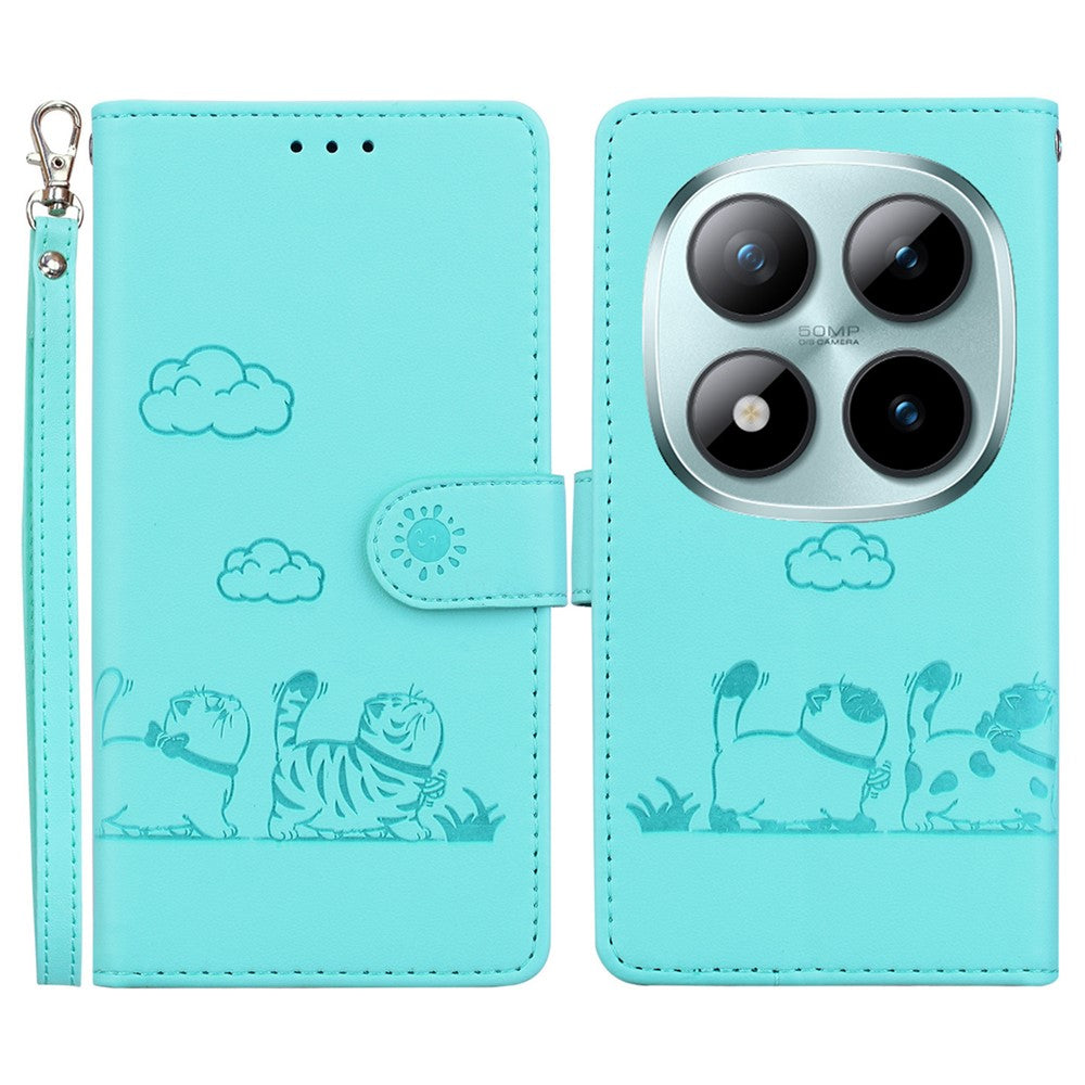 For Xiaomi Poco M8 Pro 5G / Redmi Note 15 Pro+ 5G (Global) Case RFID Blocking Kitten Pattern TPU + PU Leather Phone Cover with Wrist Strap - Green