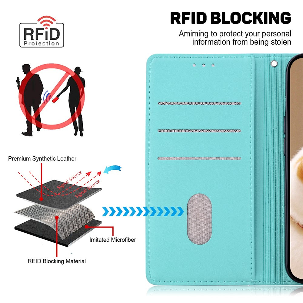 For Xiaomi Poco M8 Pro 5G / Redmi Note 15 Pro+ 5G (Global) Case RFID Blocking Kitten Pattern TPU + PU Leather Phone Cover with Wrist Strap - Green