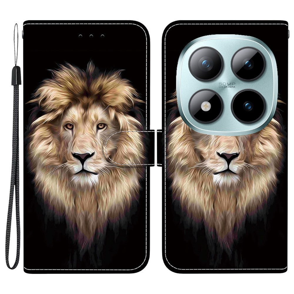 For Xiaomi Poco M8 Pro 5G / Redmi Note 15 Pro+ 5G (Global) Case Pattern Printing Leather Flip Wallet Phone Cover with Lanyard - Lion Head
