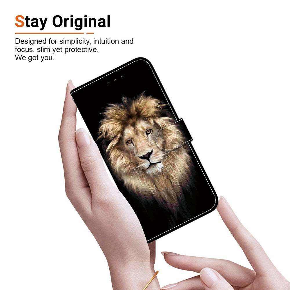 For Xiaomi Poco M8 Pro 5G / Redmi Note 15 Pro+ 5G (Global) Case Pattern Printing Leather Flip Wallet Phone Cover with Lanyard - Lion Head
