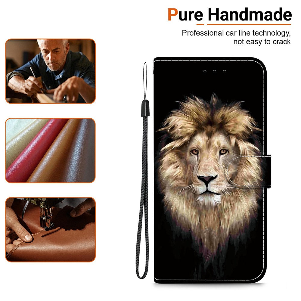 For Xiaomi Poco M8 Pro 5G / Redmi Note 15 Pro+ 5G (Global) Case Pattern Printing Leather Flip Wallet Phone Cover with Lanyard - Lion Head