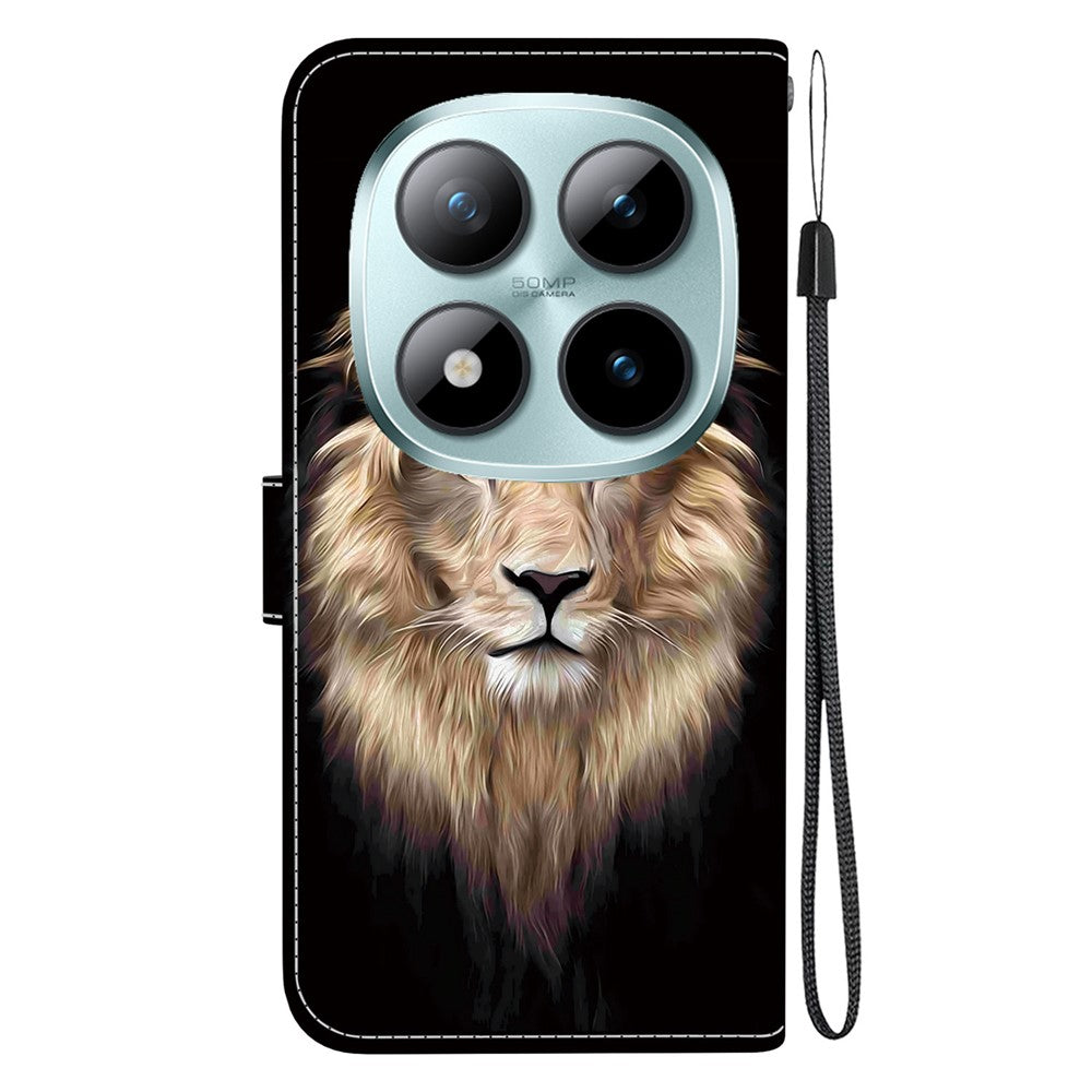 For Xiaomi Poco M8 Pro 5G / Redmi Note 15 Pro+ 5G (Global) Case Pattern Printing Leather Flip Wallet Phone Cover with Lanyard - Lion Head