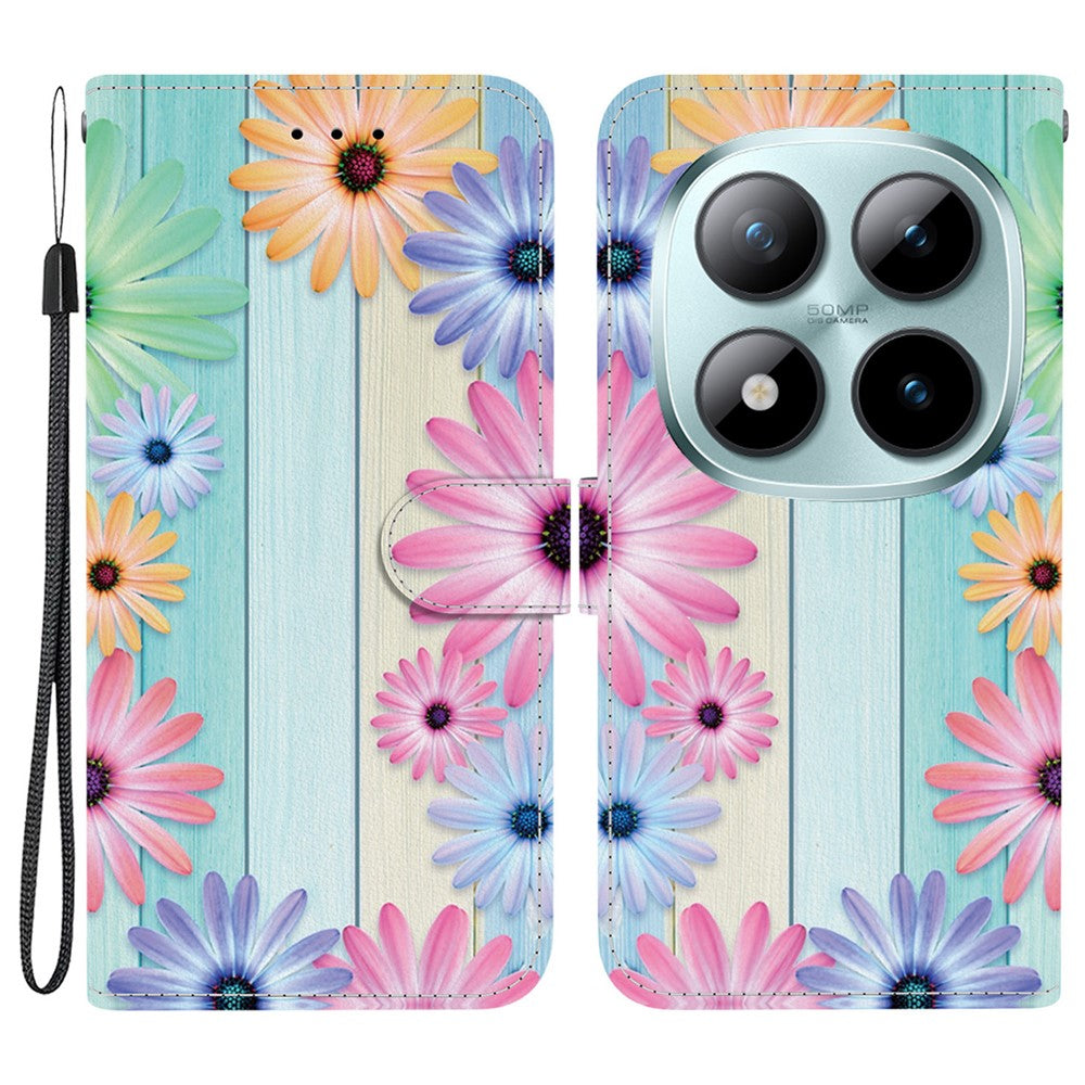 For Xiaomi Poco M8 Pro 5G / Redmi Note 15 Pro+ 5G (Global) Case Pattern Printing Leather Flip Wallet Phone Cover with Lanyard - Sunflower