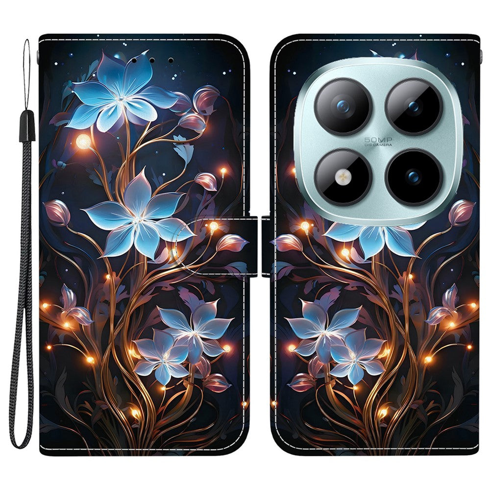 For Xiaomi Poco M8 Pro 5G / Redmi Note 15 Pro+ 5G (Global) Case Pattern Printing Leather Flip Wallet Phone Cover with Lanyard - Small Lantern Flower