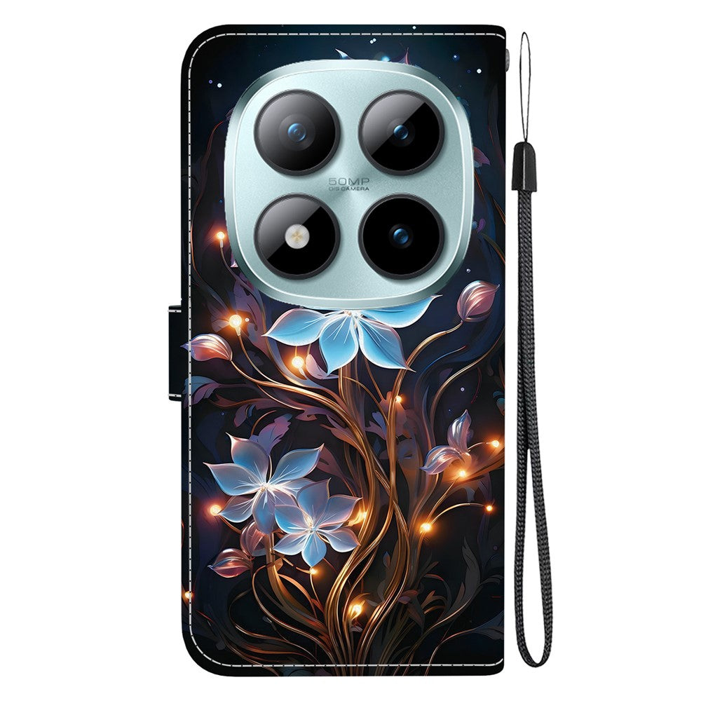For Xiaomi Poco M8 Pro 5G / Redmi Note 15 Pro+ 5G (Global) Case Pattern Printing Leather Flip Wallet Phone Cover with Lanyard - Small Lantern Flower