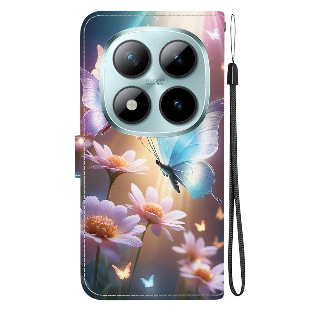 For Xiaomi Poco M8 Pro 5G / Redmi Note 15 Pro+ 5G (Global) Case Pattern Printing Leather Flip Wallet Phone Cover with Lanyard - Butterfly Floral