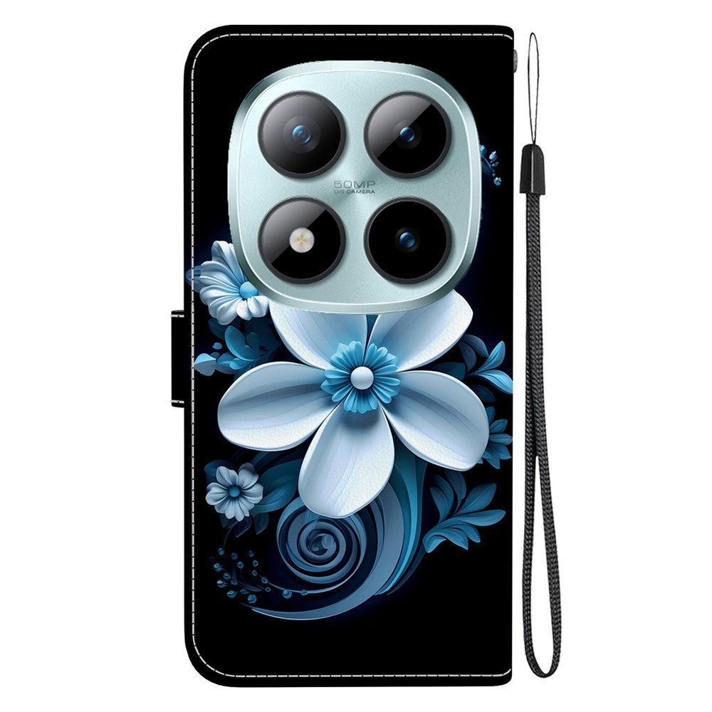 For Xiaomi Poco M8 Pro 5G / Redmi Note 15 Pro+ 5G (Global) Case Pattern Printing Leather Flip Wallet Phone Cover with Lanyard - Black Orchid
