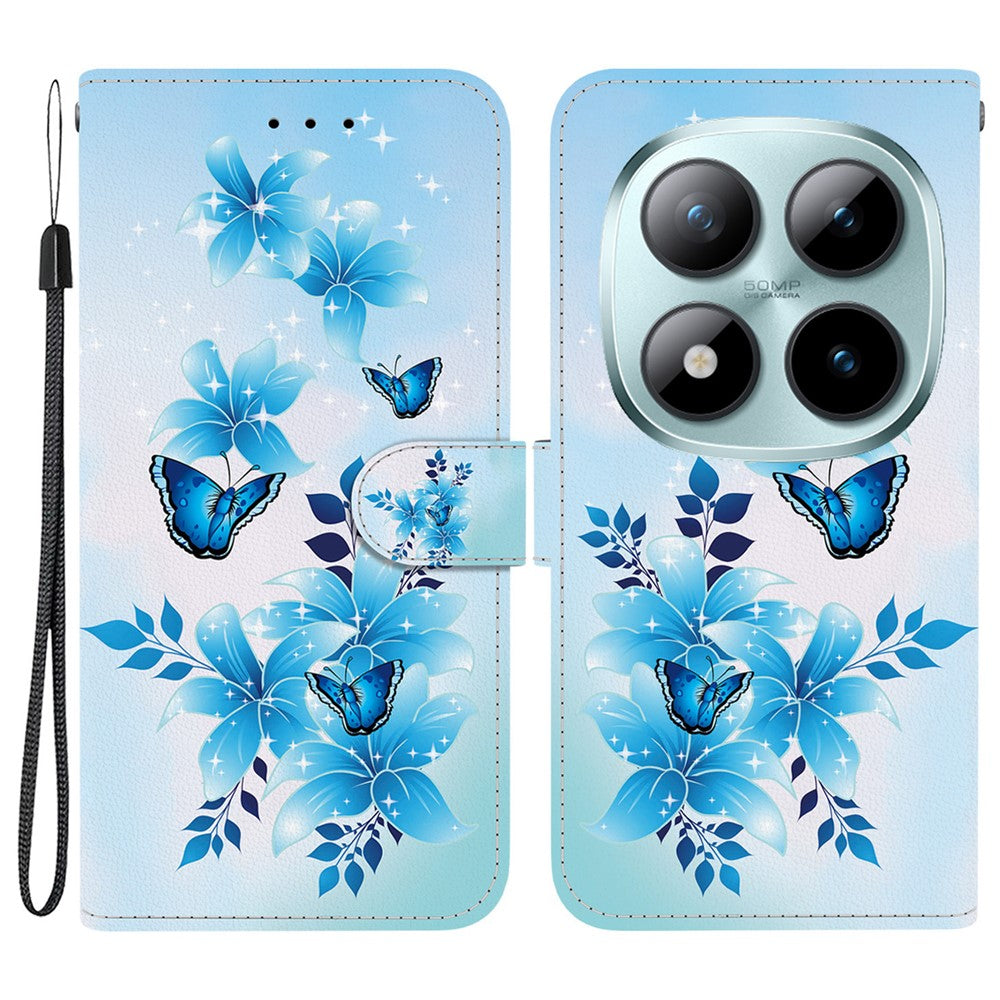 For Xiaomi Poco M8 Pro 5G / Redmi Note 15 Pro+ 5G (Global) Case Pattern Printing Leather Flip Wallet Phone Cover with Lanyard - Blue Butterfly