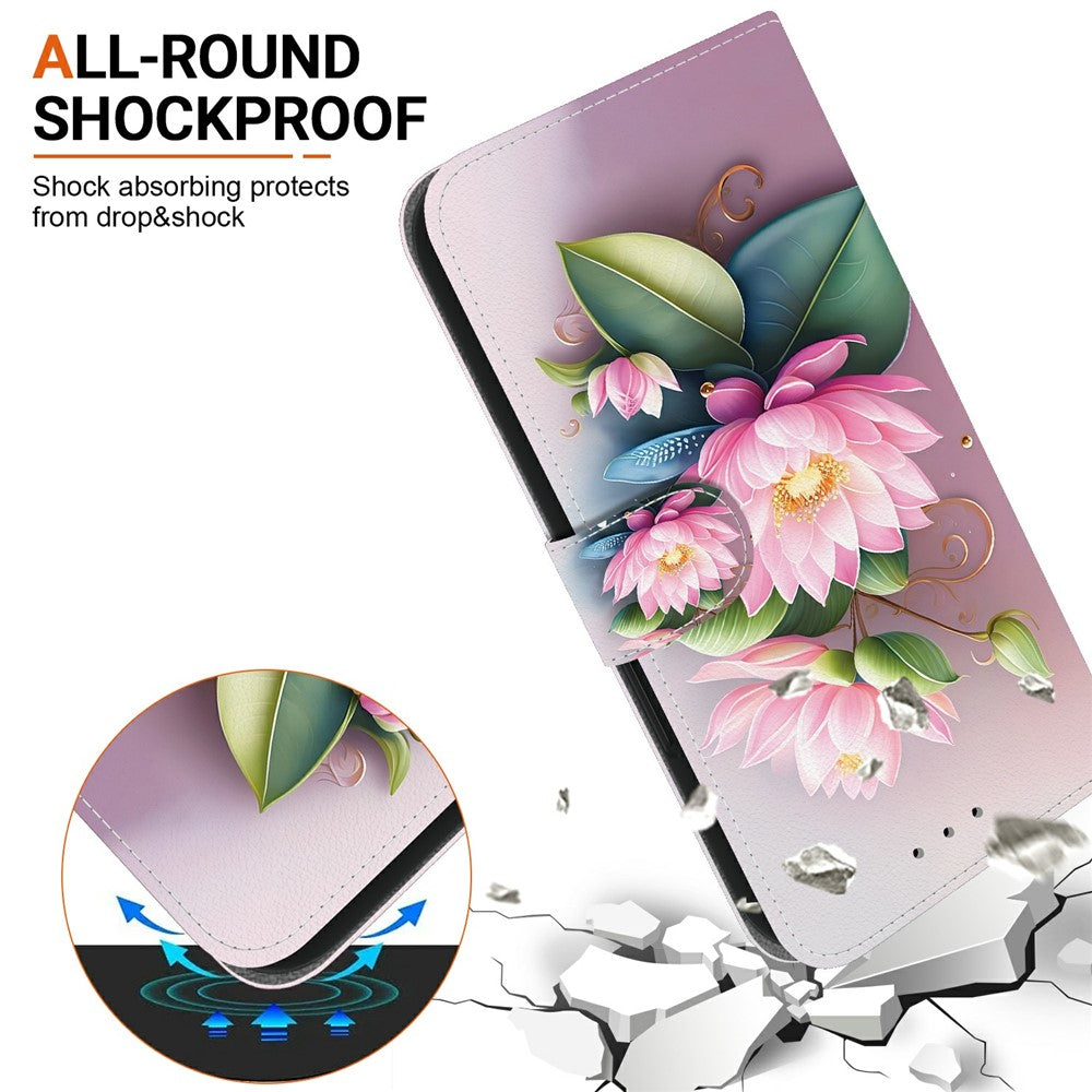 For Xiaomi Poco M8 Pro 5G / Redmi Note 15 Pro+ 5G (Global) Case Pattern Printing Leather Flip Wallet Phone Cover with Lanyard - Lotus