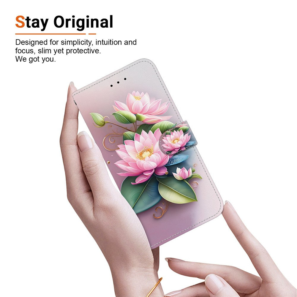 For Xiaomi Poco M8 Pro 5G / Redmi Note 15 Pro+ 5G (Global) Case Pattern Printing Leather Flip Wallet Phone Cover with Lanyard - Lotus