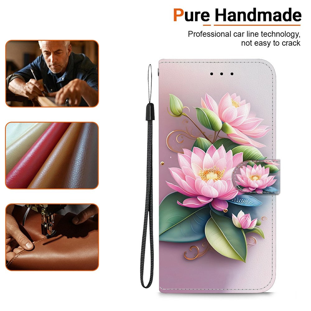 For Xiaomi Poco M8 Pro 5G / Redmi Note 15 Pro+ 5G (Global) Case Pattern Printing Leather Flip Wallet Phone Cover with Lanyard - Lotus