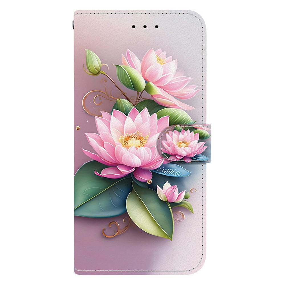 For Xiaomi Poco M8 Pro 5G / Redmi Note 15 Pro+ 5G (Global) Case Pattern Printing Leather Flip Wallet Phone Cover with Lanyard - Lotus