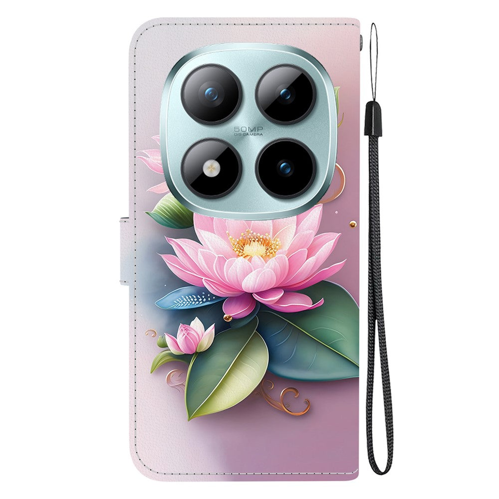 For Xiaomi Poco M8 Pro 5G / Redmi Note 15 Pro+ 5G (Global) Case Pattern Printing Leather Flip Wallet Phone Cover with Lanyard - Lotus