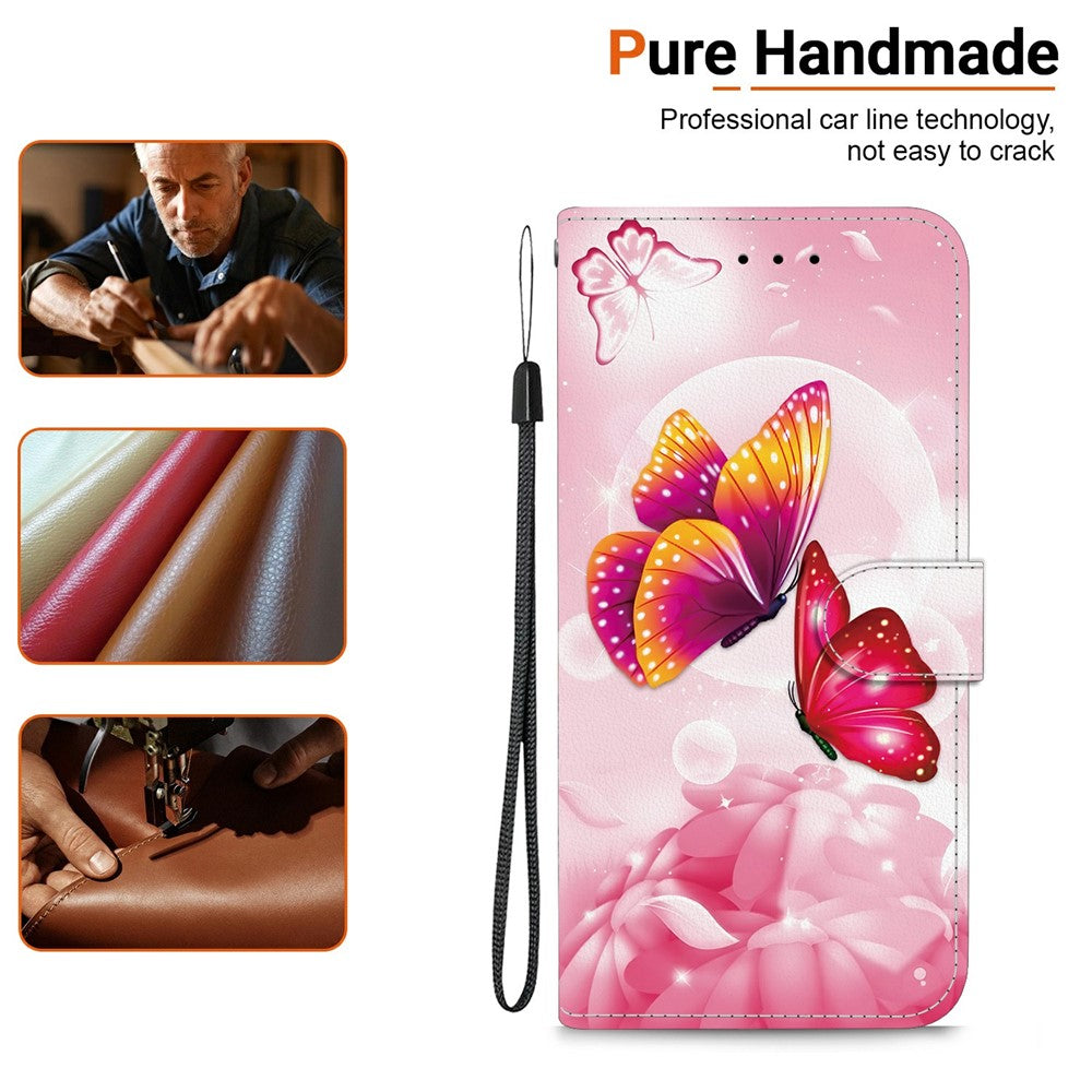 For Xiaomi Poco M8 Pro 5G / Redmi Note 15 Pro+ 5G (Global) Case Pattern Printing Leather Flip Wallet Phone Cover with Lanyard - Pink Butterfly