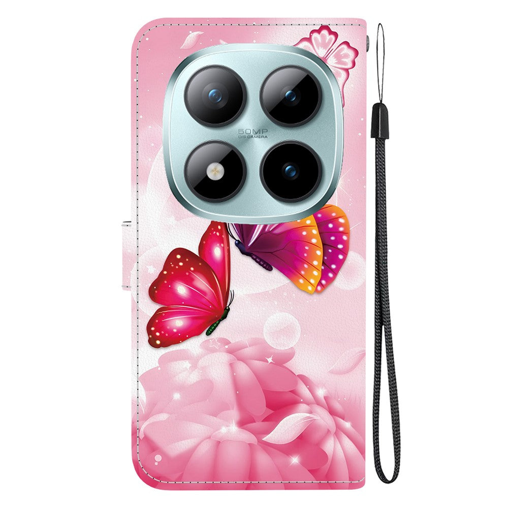 For Xiaomi Poco M8 Pro 5G / Redmi Note 15 Pro+ 5G (Global) Case Pattern Printing Leather Flip Wallet Phone Cover with Lanyard - Pink Butterfly