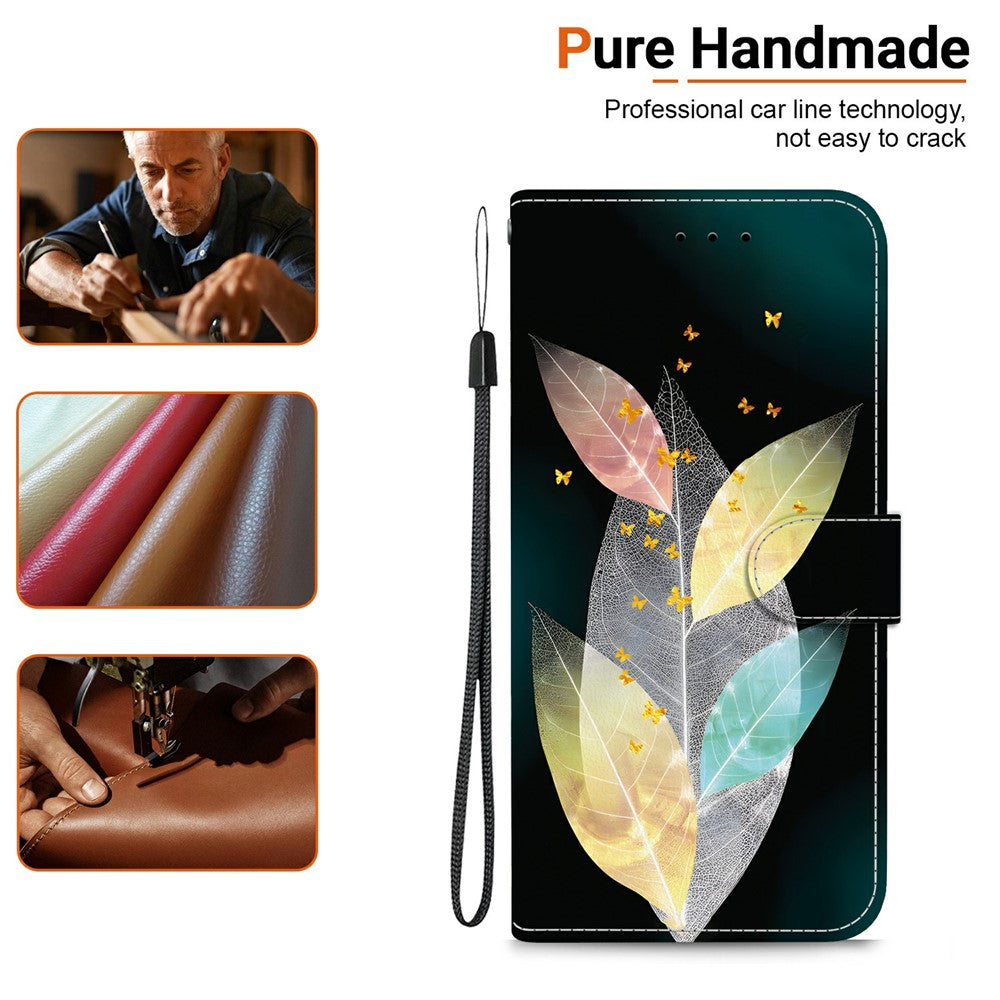 For Xiaomi Poco M8 Pro 5G / Redmi Note 15 Pro+ 5G (Global) Case Pattern Printing Leather Flip Wallet Phone Cover with Lanyard - Colored Leaves
