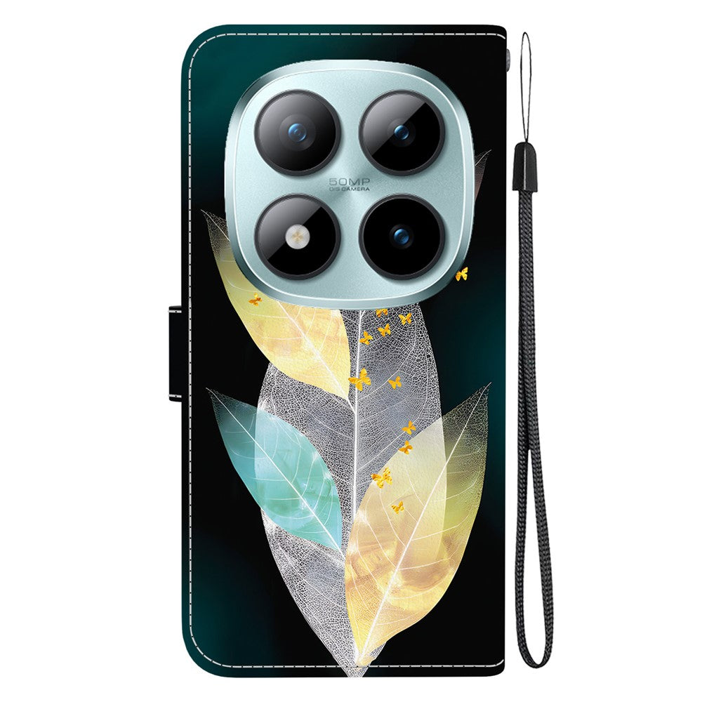 For Xiaomi Poco M8 Pro 5G / Redmi Note 15 Pro+ 5G (Global) Case Pattern Printing Leather Flip Wallet Phone Cover with Lanyard - Colored Leaves
