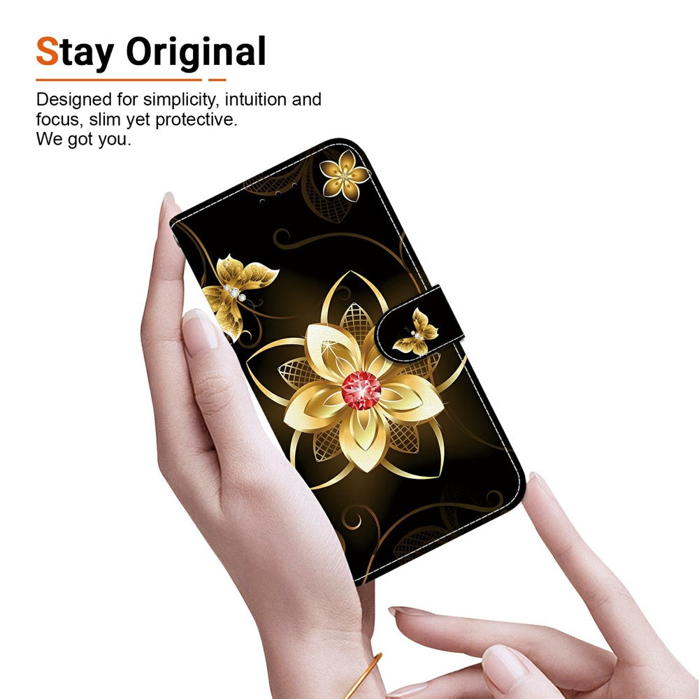 For Xiaomi Poco M8 Pro 5G / Redmi Note 15 Pro+ 5G (Global) Case Pattern Printing Leather Flip Wallet Phone Cover with Lanyard - Golden Flower