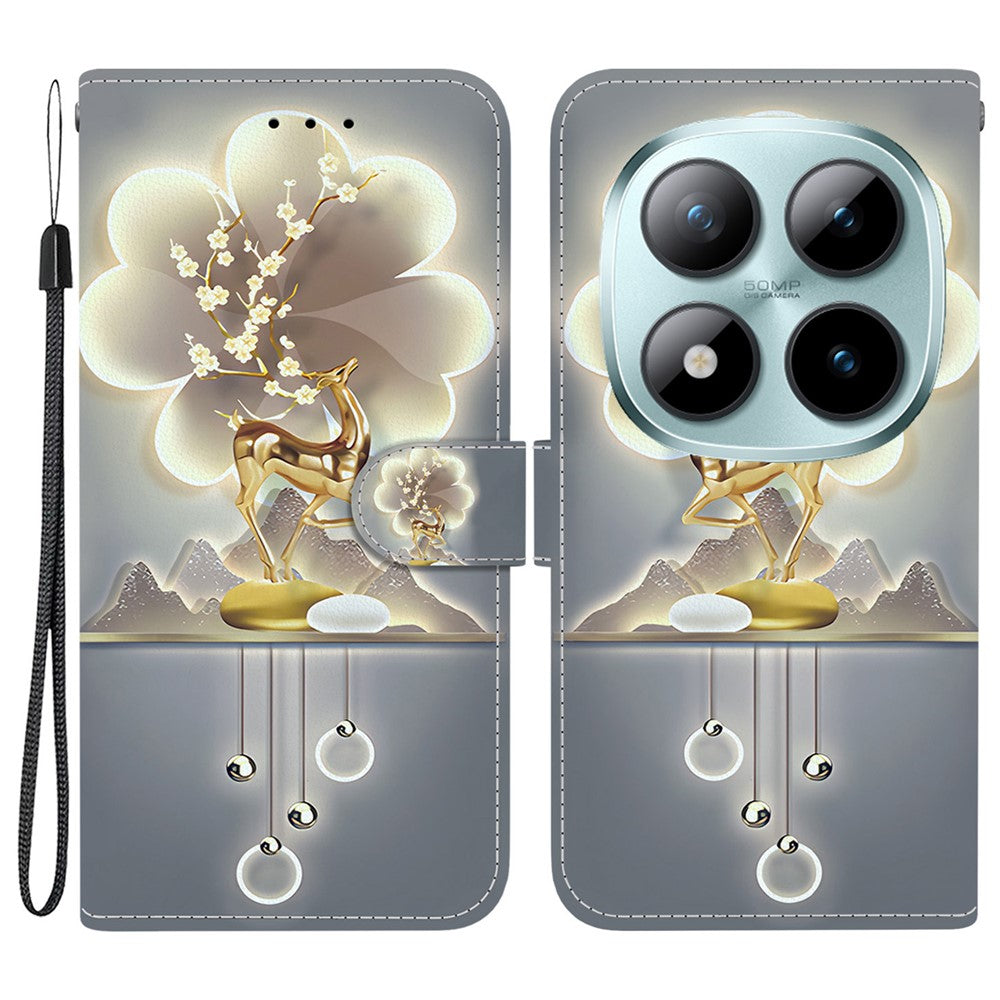 For Xiaomi Poco M8 Pro 5G / Redmi Note 15 Pro+ 5G (Global) Case Pattern Printing Leather Flip Wallet Phone Cover with Lanyard - Sika Deer