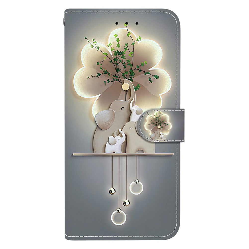 For Xiaomi Poco M8 Pro 5G / Redmi Note 15 Pro+ 5G (Global) Case Pattern Printing Leather Flip Wallet Phone Cover with Lanyard - Three Elephants