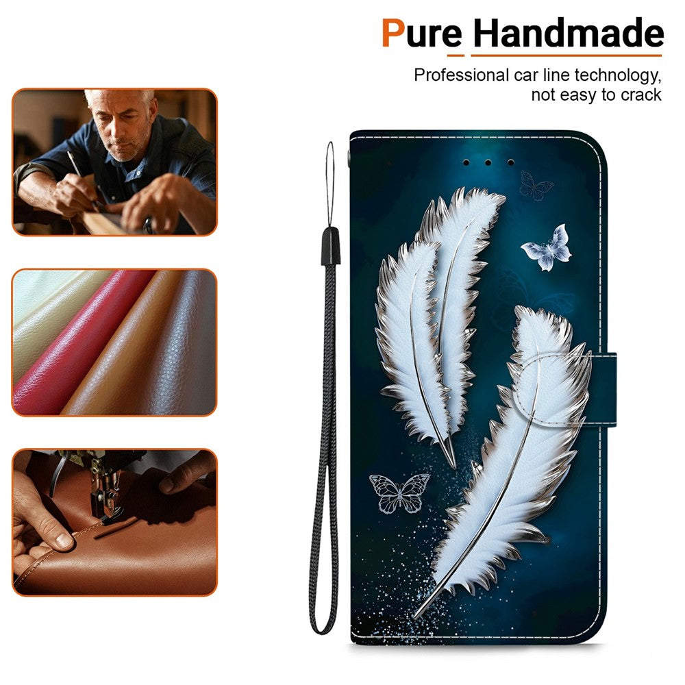 For Xiaomi Poco M8 Pro 5G / Redmi Note 15 Pro+ 5G (Global) Case Pattern Printing Leather Flip Wallet Phone Cover with Lanyard - White Butterfly Feather