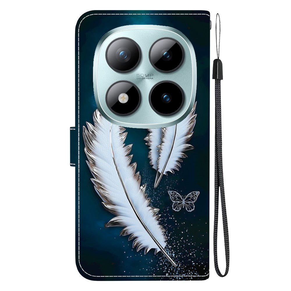 For Xiaomi Poco M8 Pro 5G / Redmi Note 15 Pro+ 5G (Global) Case Pattern Printing Leather Flip Wallet Phone Cover with Lanyard - White Butterfly Feather
