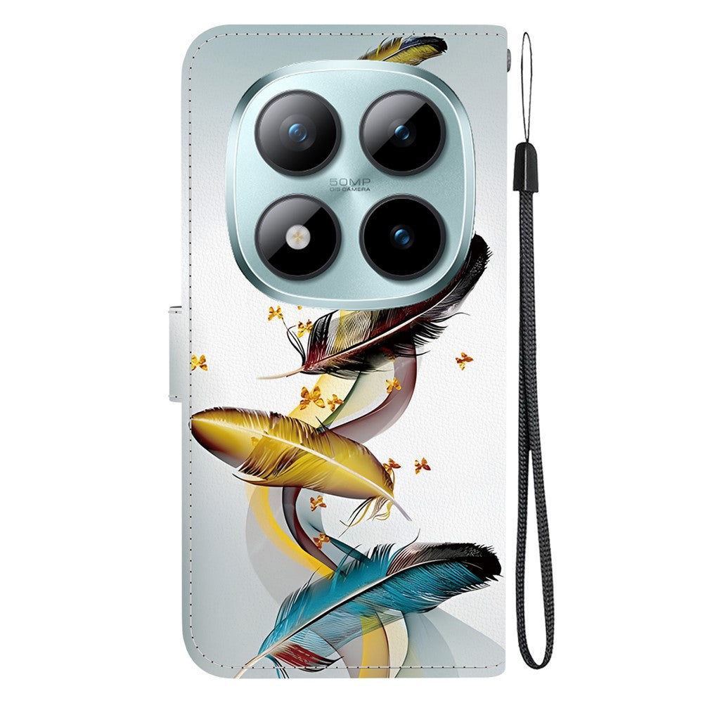 For Xiaomi Poco M8 Pro 5G / Redmi Note 15 Pro+ 5G (Global) Case Pattern Printing Leather Flip Wallet Phone Cover with Lanyard - Golden Butterfly Feather