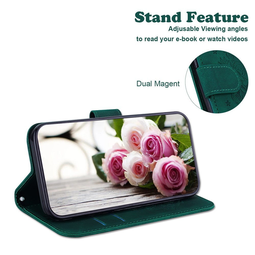 For Xiaomi Poco M8 Pro 5G / Redmi Note 15 Pro+ 5G (Global) Case Butterfly Flower Imprint PU Leather Wallet Phone Cover with Strap - Green