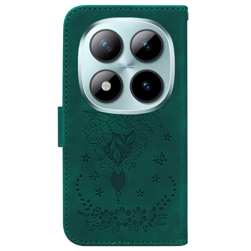 For Xiaomi Poco M8 Pro 5G / Redmi Note 15 Pro+ 5G (Global) Case Butterfly Flower Imprint PU Leather Wallet Phone Cover with Strap - Green