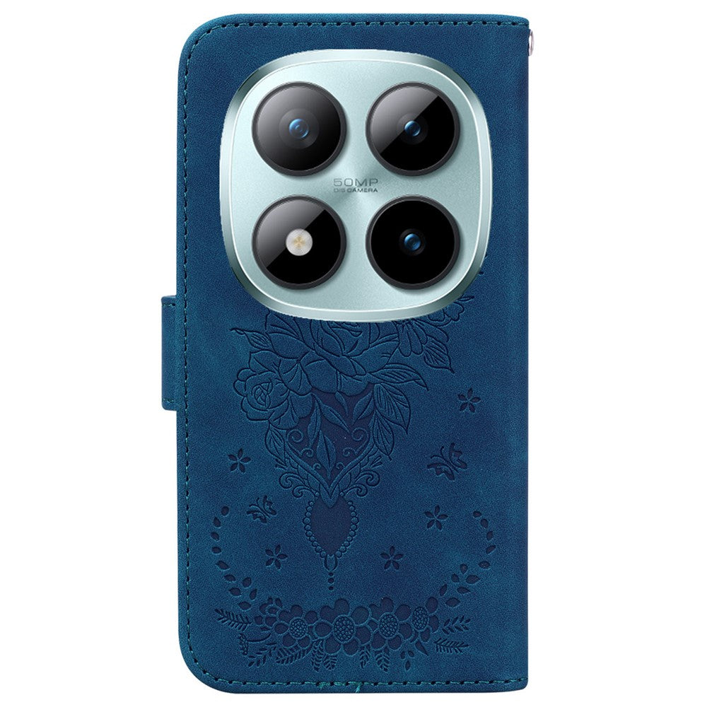 For Xiaomi Poco M8 Pro 5G / Redmi Note 15 Pro+ 5G (Global) Case Butterfly Flower Imprint PU Leather Wallet Phone Cover with Strap - Blue