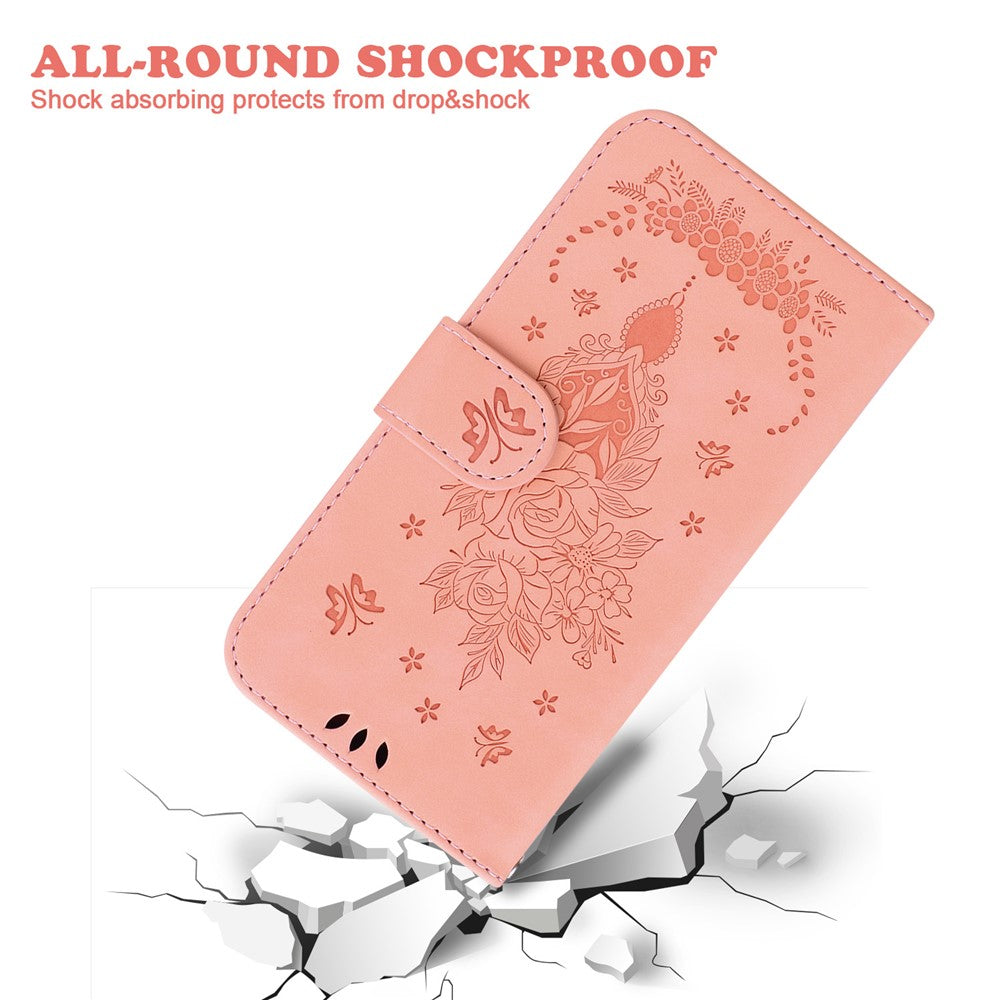 For Xiaomi Poco M8 Pro 5G / Redmi Note 15 Pro+ 5G (Global) Case Butterfly Flower Imprint PU Leather Wallet Phone Cover with Strap - Pink