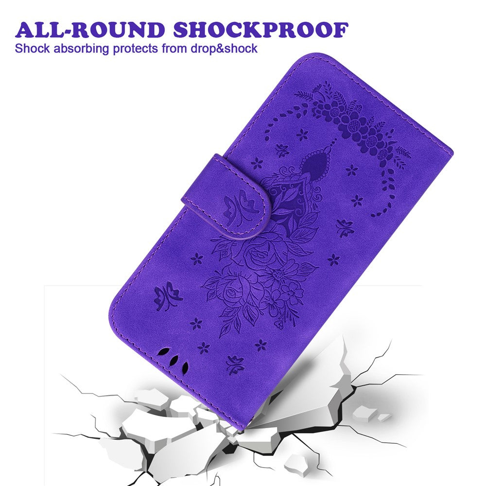For Xiaomi Poco M8 Pro 5G / Redmi Note 15 Pro+ 5G (Global) Case Butterfly Flower Imprint PU Leather Wallet Phone Cover with Strap - Purple