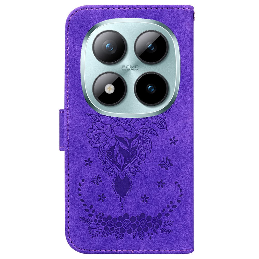 For Xiaomi Poco M8 Pro 5G / Redmi Note 15 Pro+ 5G (Global) Case Butterfly Flower Imprint PU Leather Wallet Phone Cover with Strap - Purple