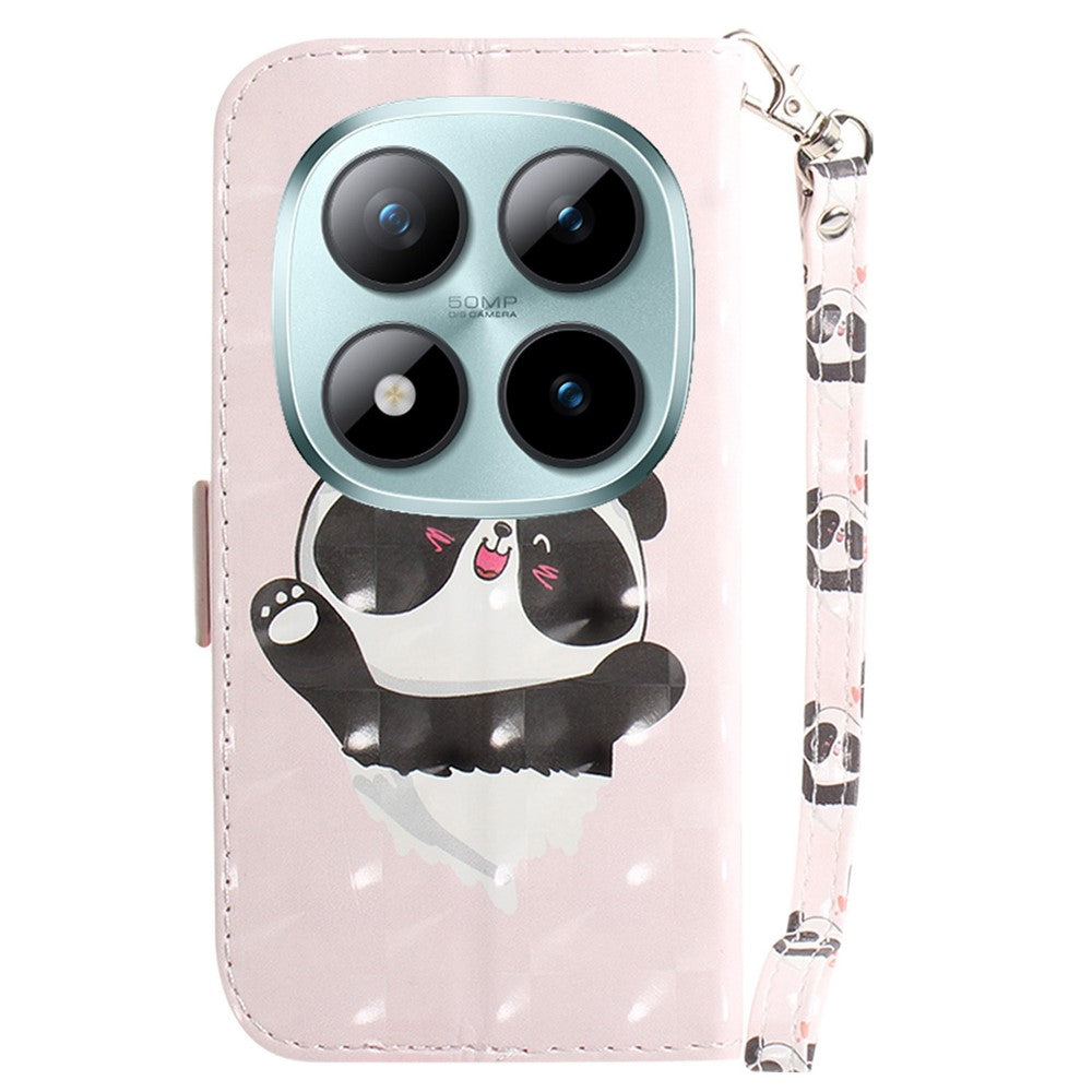 For Xiaomi Poco M8 Pro 5G / Redmi Note 15 Pro+ 5G (Global) Case Pattern Printing Leather Wallet Phone Cover with Wrist Strap - Love Heart Panda