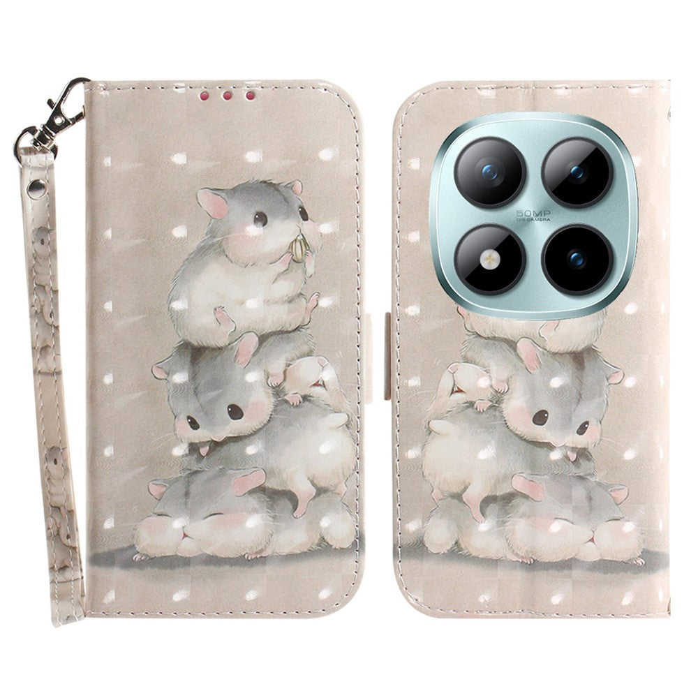 For Xiaomi Poco M8 Pro 5G / Redmi Note 15 Pro+ 5G (Global) Case Pattern Printing Leather Wallet Phone Cover with Wrist Strap - Stacking Squirrels