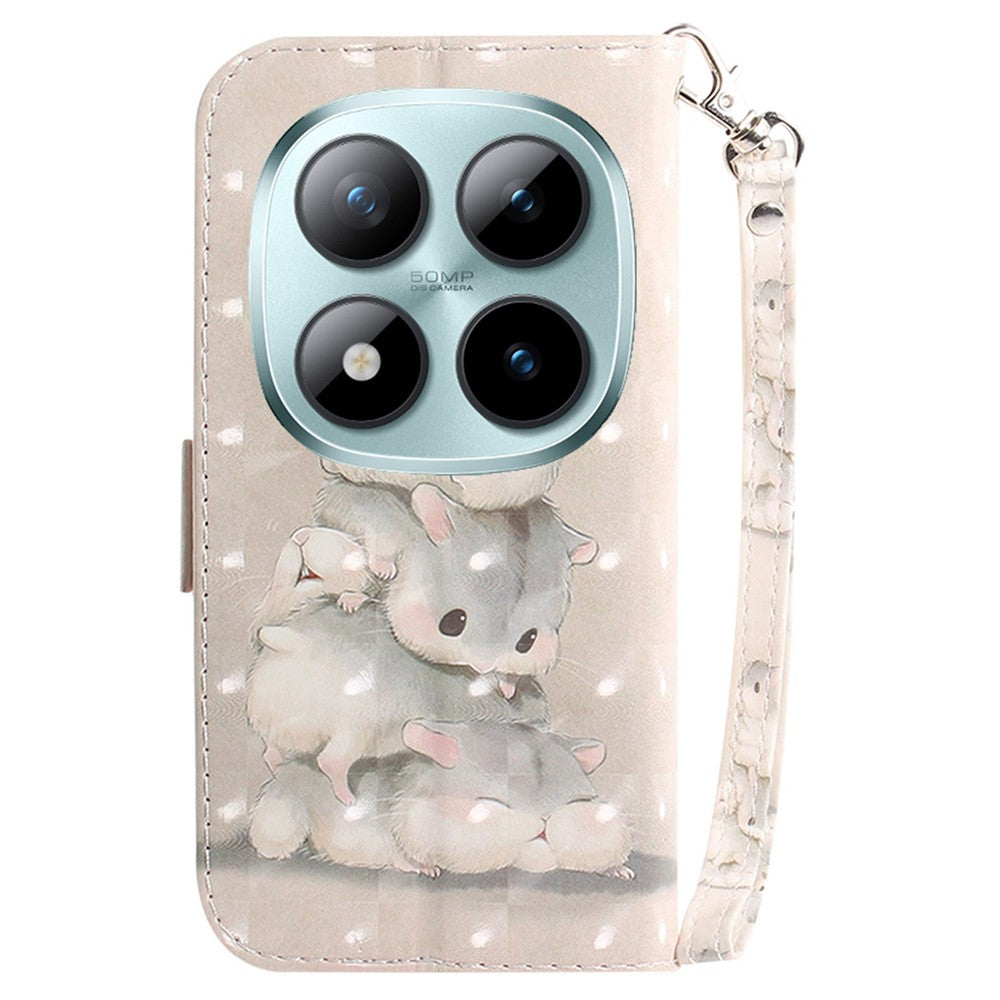 For Xiaomi Poco M8 Pro 5G / Redmi Note 15 Pro+ 5G (Global) Case Pattern Printing Leather Wallet Phone Cover with Wrist Strap - Stacking Squirrels