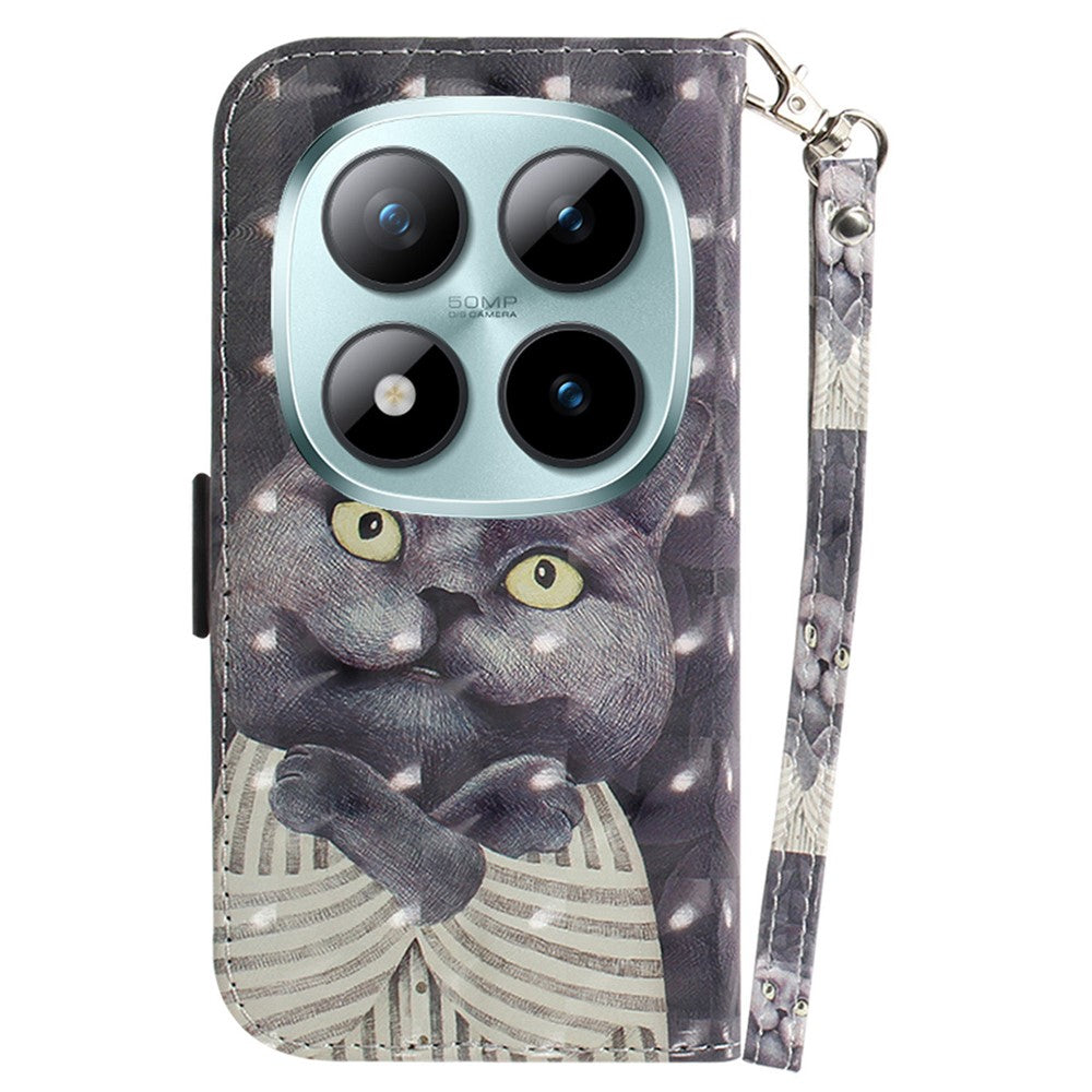 For Xiaomi Poco M8 Pro 5G / Redmi Note 15 Pro+ 5G (Global) Case Pattern Printing Leather Wallet Phone Cover with Wrist Strap - Embracing Cat