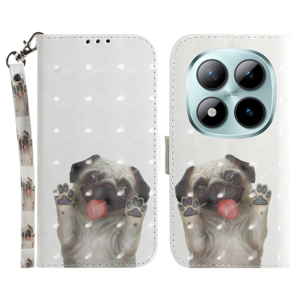 For Xiaomi Poco M8 Pro 5G / Redmi Note 15 Pro+ 5G (Global) Case Pattern Printing Leather Wallet Phone Cover with Wrist Strap - Pug