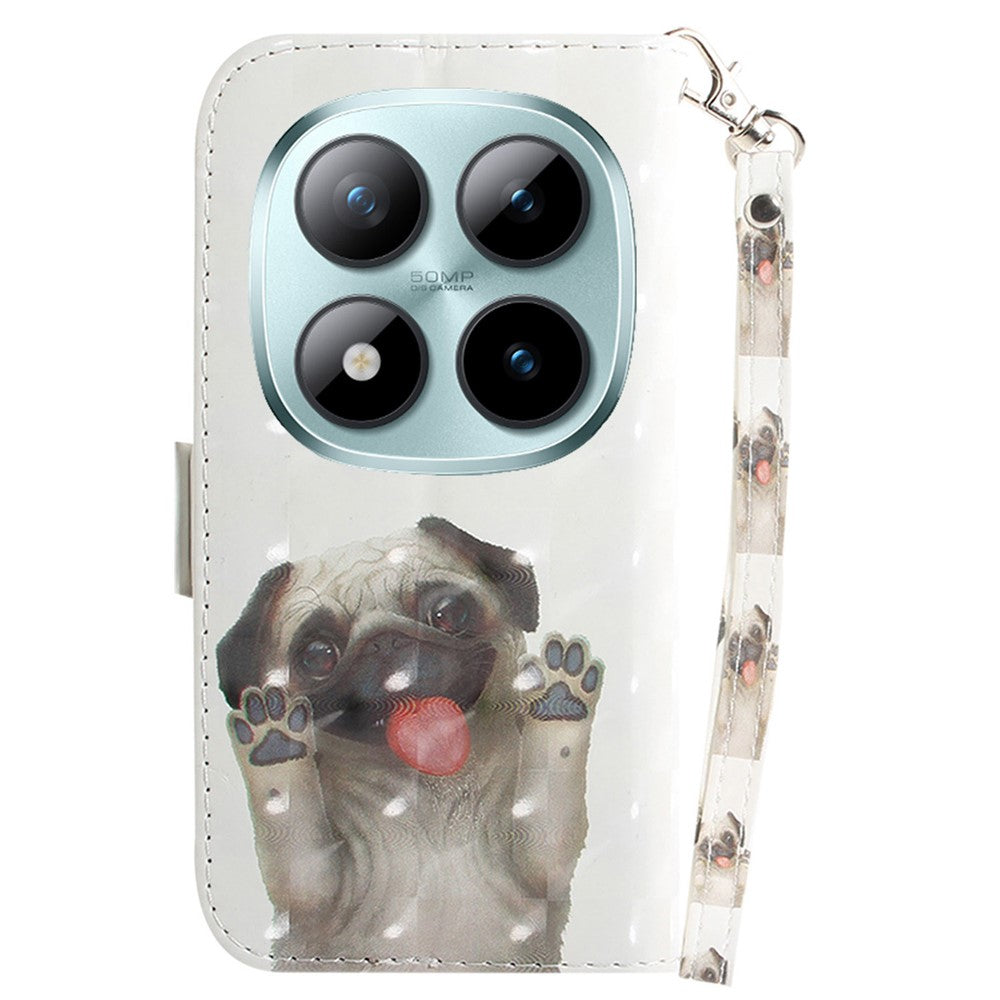 For Xiaomi Poco M8 Pro 5G / Redmi Note 15 Pro+ 5G (Global) Case Pattern Printing Leather Wallet Phone Cover with Wrist Strap - Pug