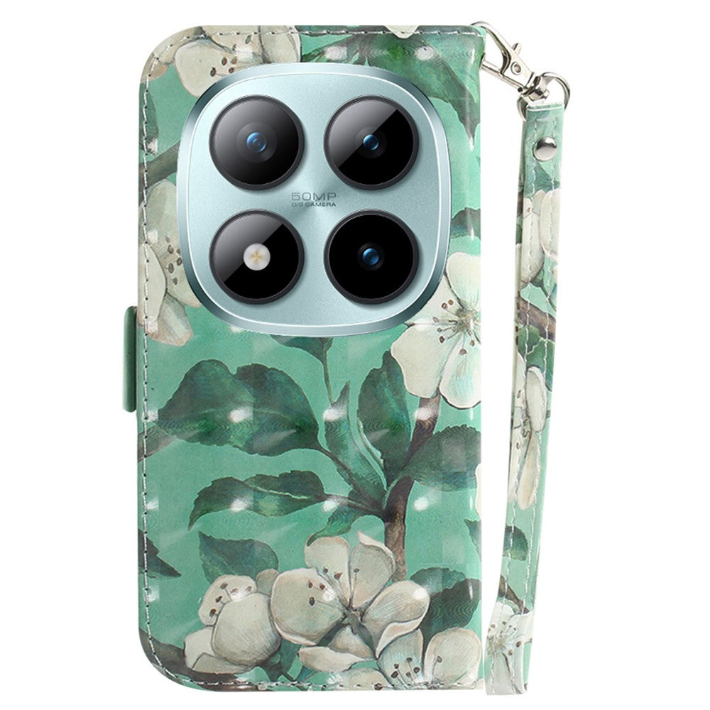 For Xiaomi Poco M8 Pro 5G / Redmi Note 15 Pro+ 5G (Global) Case Pattern Printing Leather Wallet Phone Cover with Wrist Strap - Watercolor Flowers