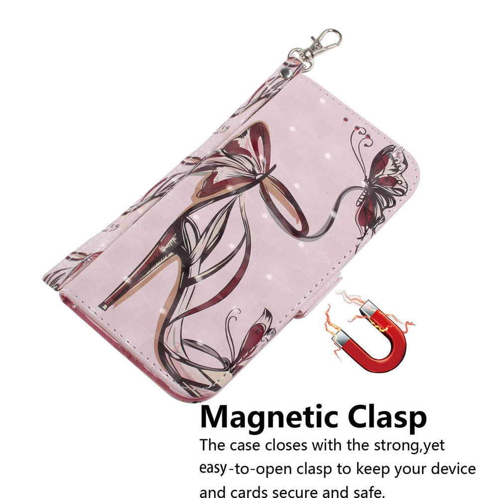 For Xiaomi Poco M8 Pro 5G / Redmi Note 15 Pro+ 5G (Global) Case Pattern Printing Leather Wallet Phone Cover with Wrist Strap - Butterfly High Heels