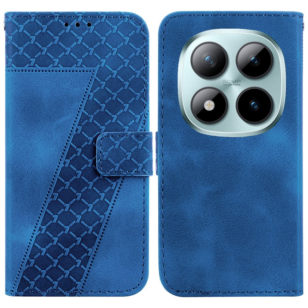 For Xiaomi Poco M8 Pro 5G / Redmi Note 15 Pro+ 5G (Global) Stand Case 7-Shaped Pattern Imprint Leather Phone Cover with Strap - Dark Blue