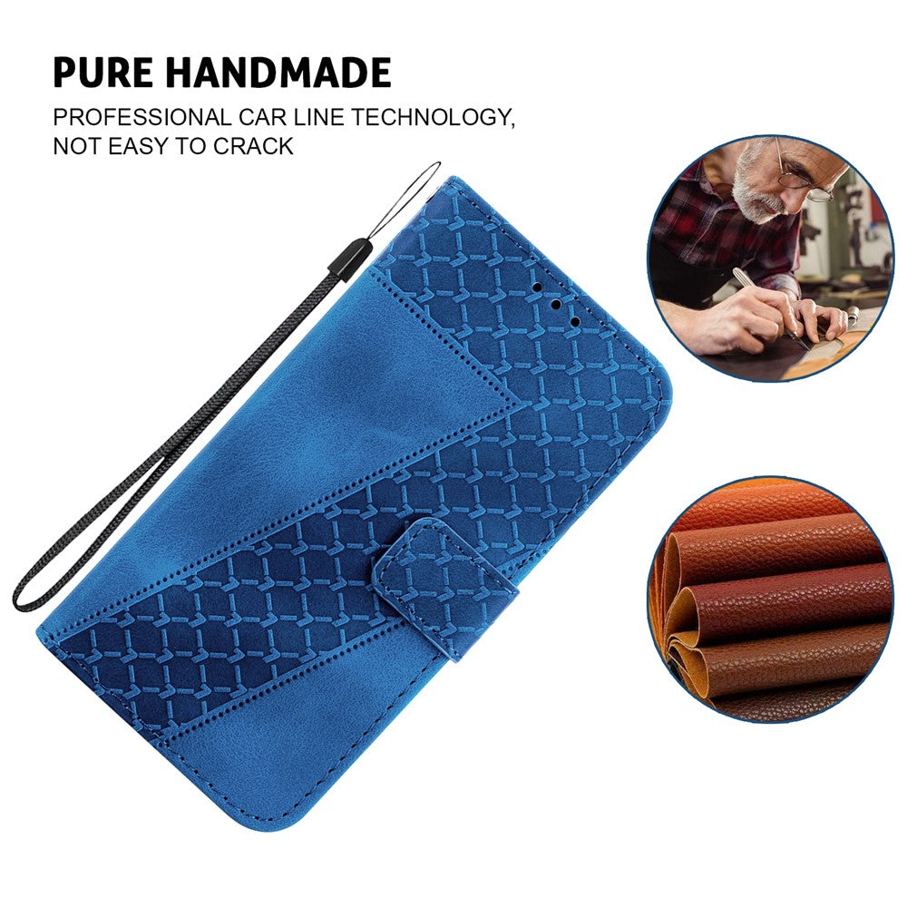 For Xiaomi Poco M8 Pro 5G / Redmi Note 15 Pro+ 5G (Global) Stand Case 7-Shaped Pattern Imprint Leather Phone Cover with Strap - Dark Blue