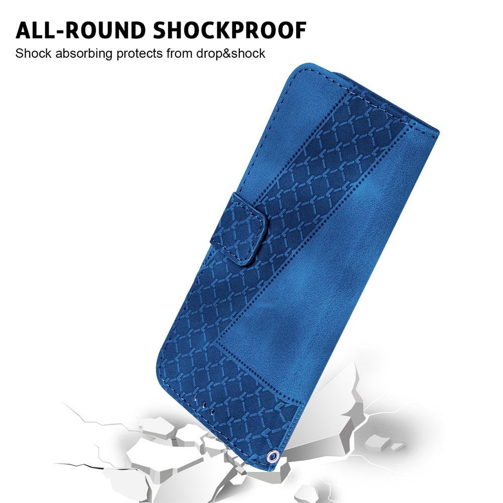 For Xiaomi Poco M8 Pro 5G / Redmi Note 15 Pro+ 5G (Global) Stand Case 7-Shaped Pattern Imprint Leather Phone Cover with Strap - Dark Blue
