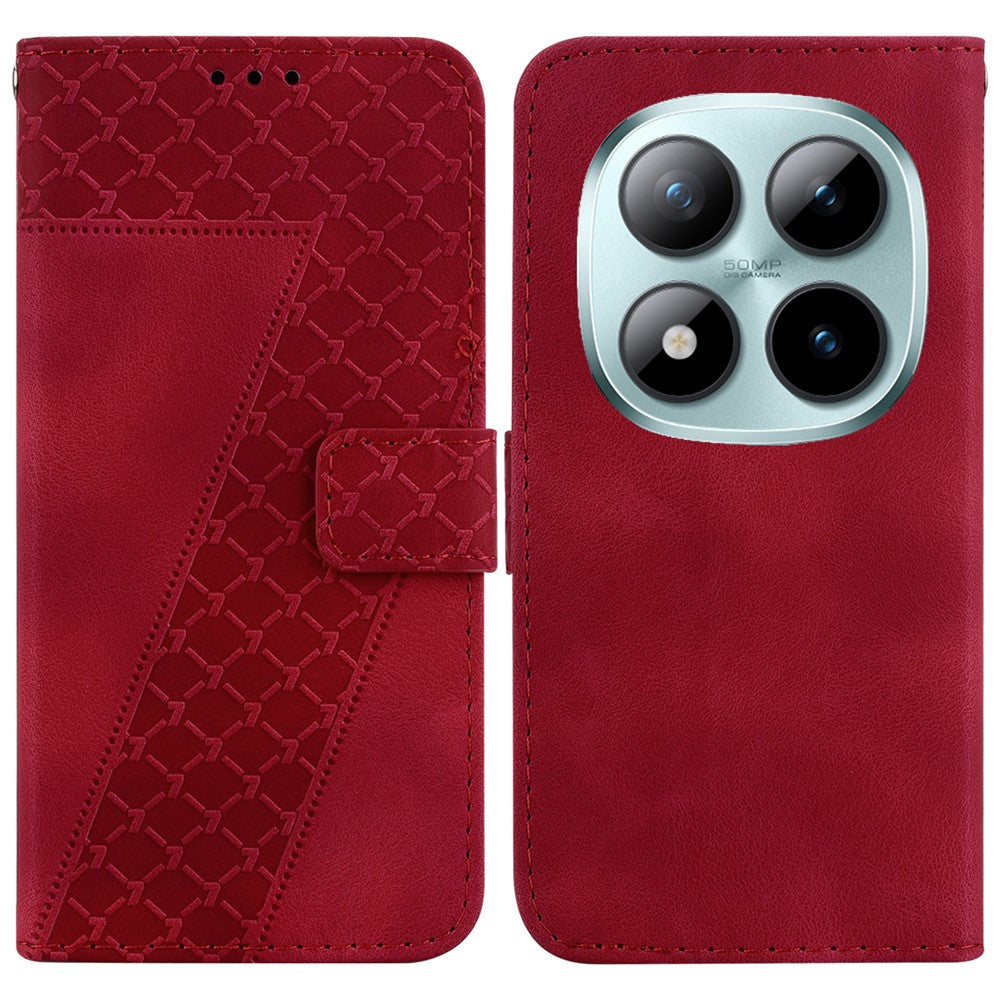 For Xiaomi Poco M8 Pro 5G / Redmi Note 15 Pro+ 5G (Global) Stand Case 7-Shaped Pattern Imprint Leather Phone Cover with Strap - Red