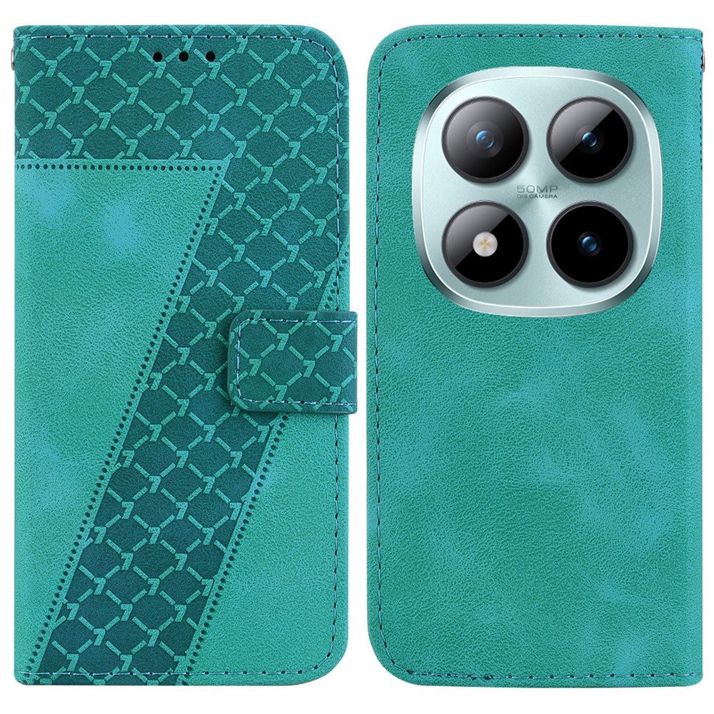 For Xiaomi Poco M8 Pro 5G / Redmi Note 15 Pro+ 5G (Global) Stand Case 7-Shaped Pattern Imprint Leather Phone Cover with Strap - Green