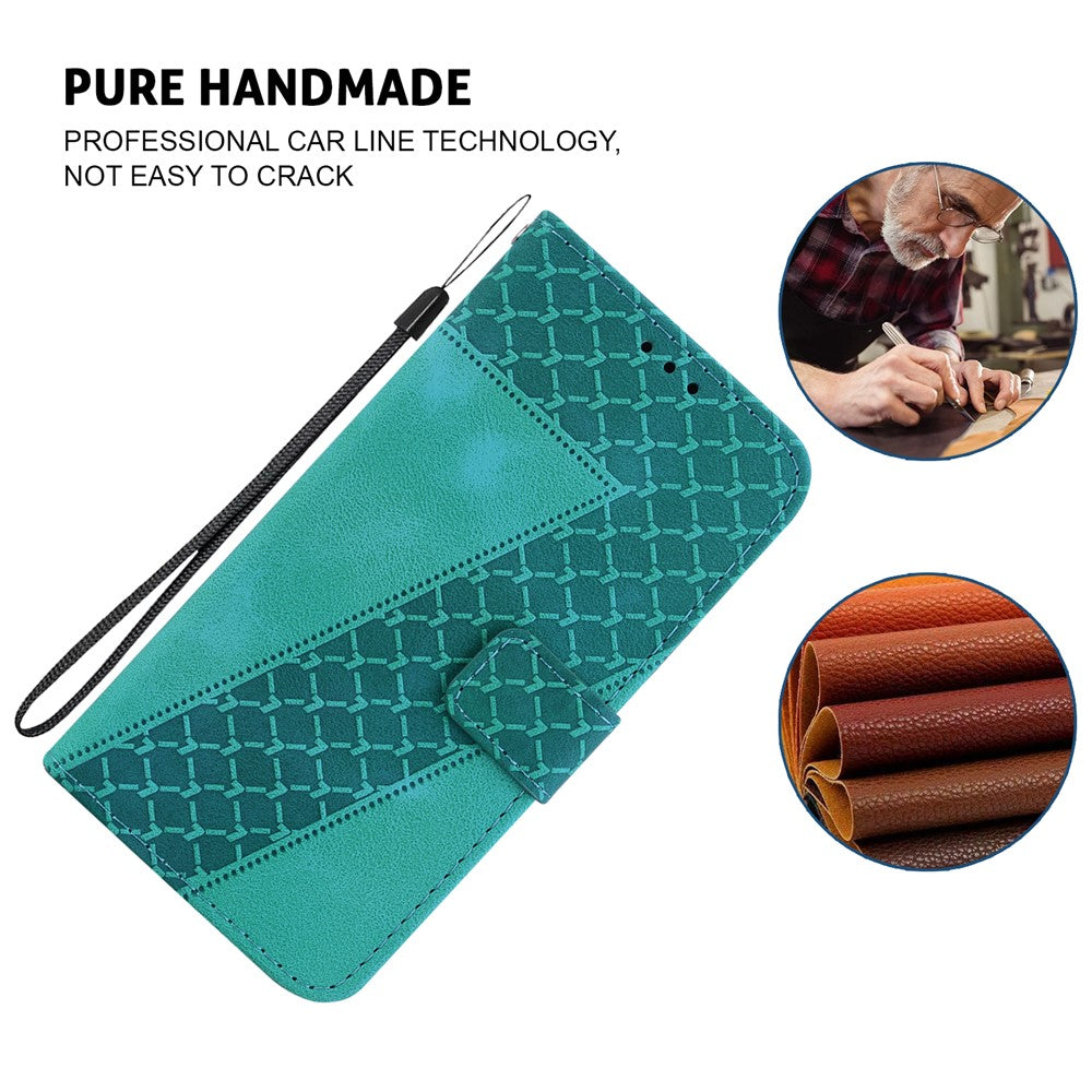 For Xiaomi Poco M8 Pro 5G / Redmi Note 15 Pro+ 5G (Global) Stand Case 7-Shaped Pattern Imprint Leather Phone Cover with Strap - Green
