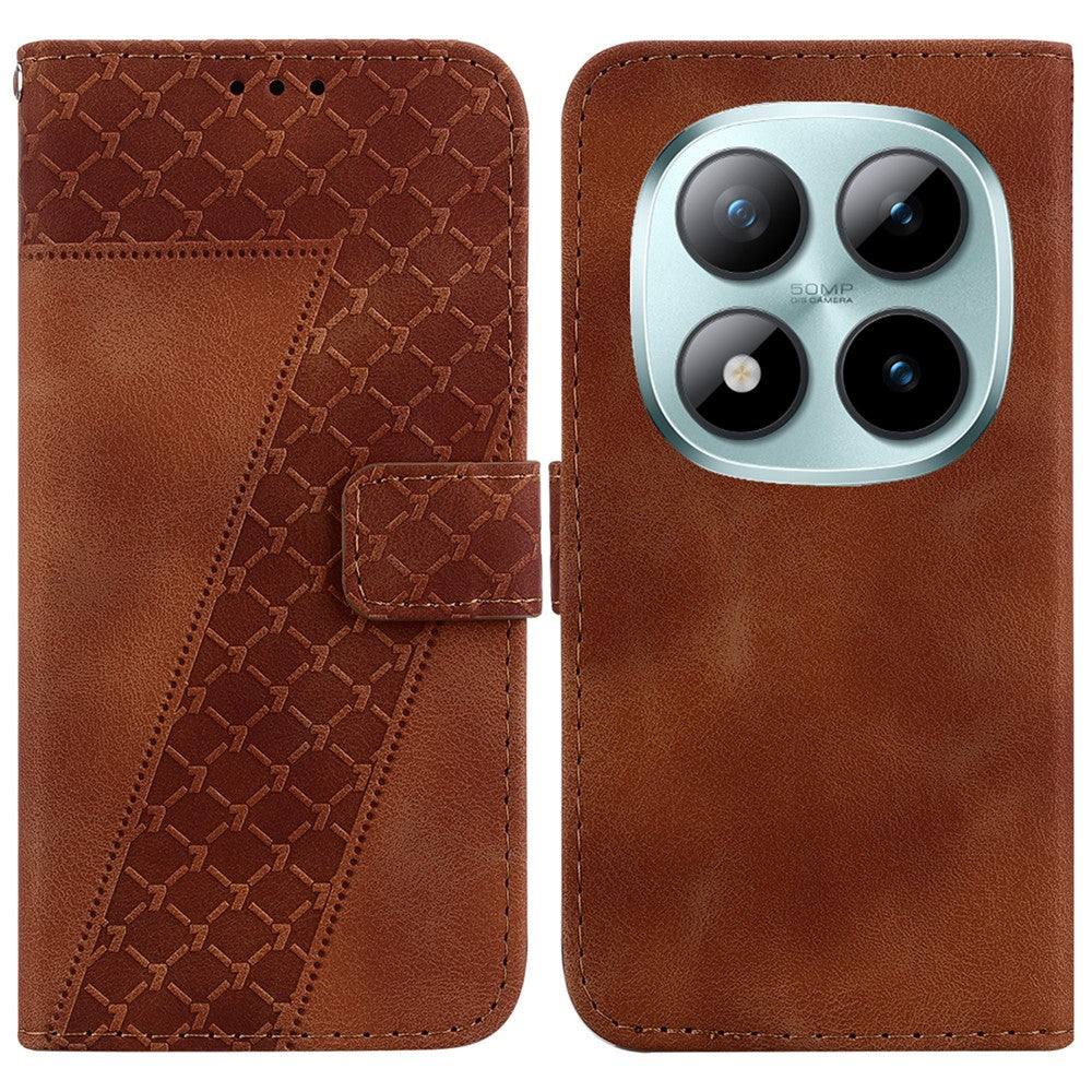 For Xiaomi Poco M8 Pro 5G / Redmi Note 15 Pro+ 5G (Global) Stand Case 7-Shaped Pattern Imprint Leather Phone Cover with Strap - Brown
