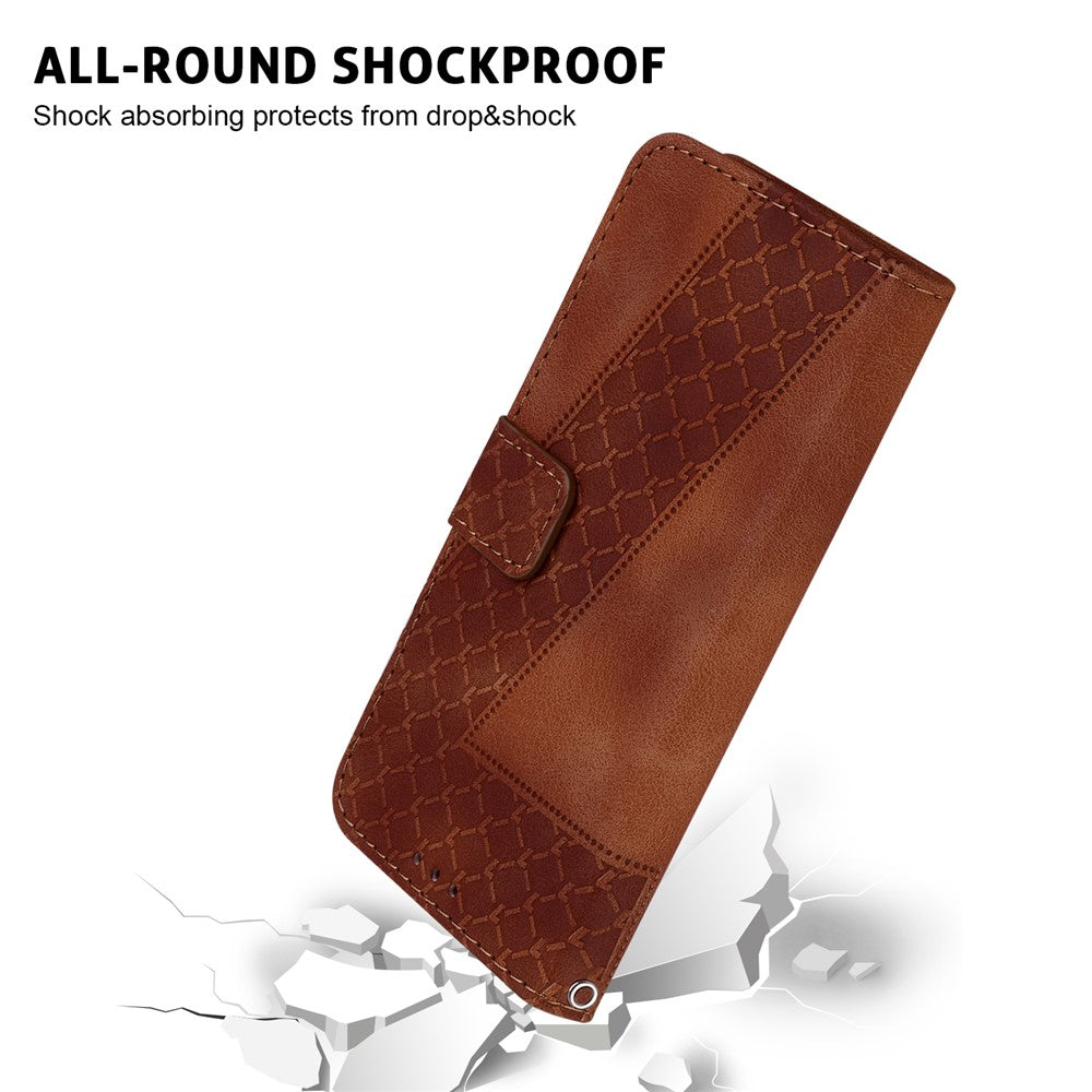 For Xiaomi Poco M8 Pro 5G / Redmi Note 15 Pro+ 5G (Global) Stand Case 7-Shaped Pattern Imprint Leather Phone Cover with Strap - Brown